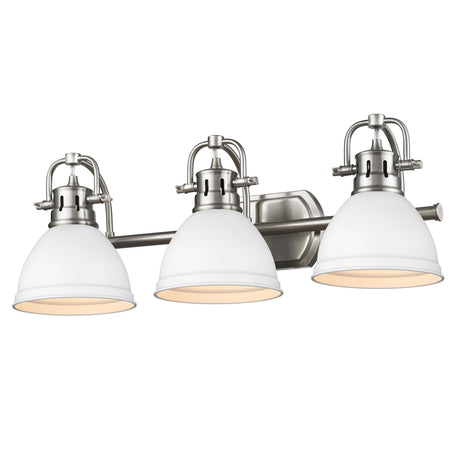 Duncan 3 Light Bath Vanity in Pewter with a Matte White Shade
