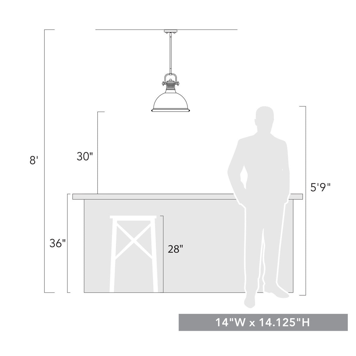 Duncan 1 Light Pendant with Rod in Chrome with a Matte Black Shade