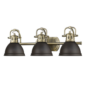 Duncan 3 Light Bath Vanity in Aged Brass with a Rubbed Bronze Shade