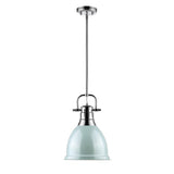 Duncan Small Pendant with Rod in Chrome with a Seafoam Shade