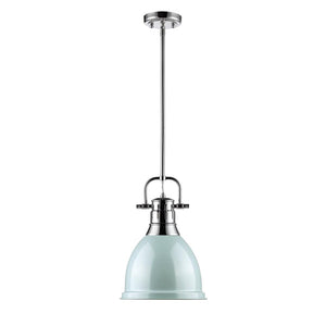 Duncan Small Pendant with Rod in Chrome with a Seafoam Shade