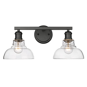Carver BLK 2 Light Bath Vanity in Matte Black with Clear Glass Shade