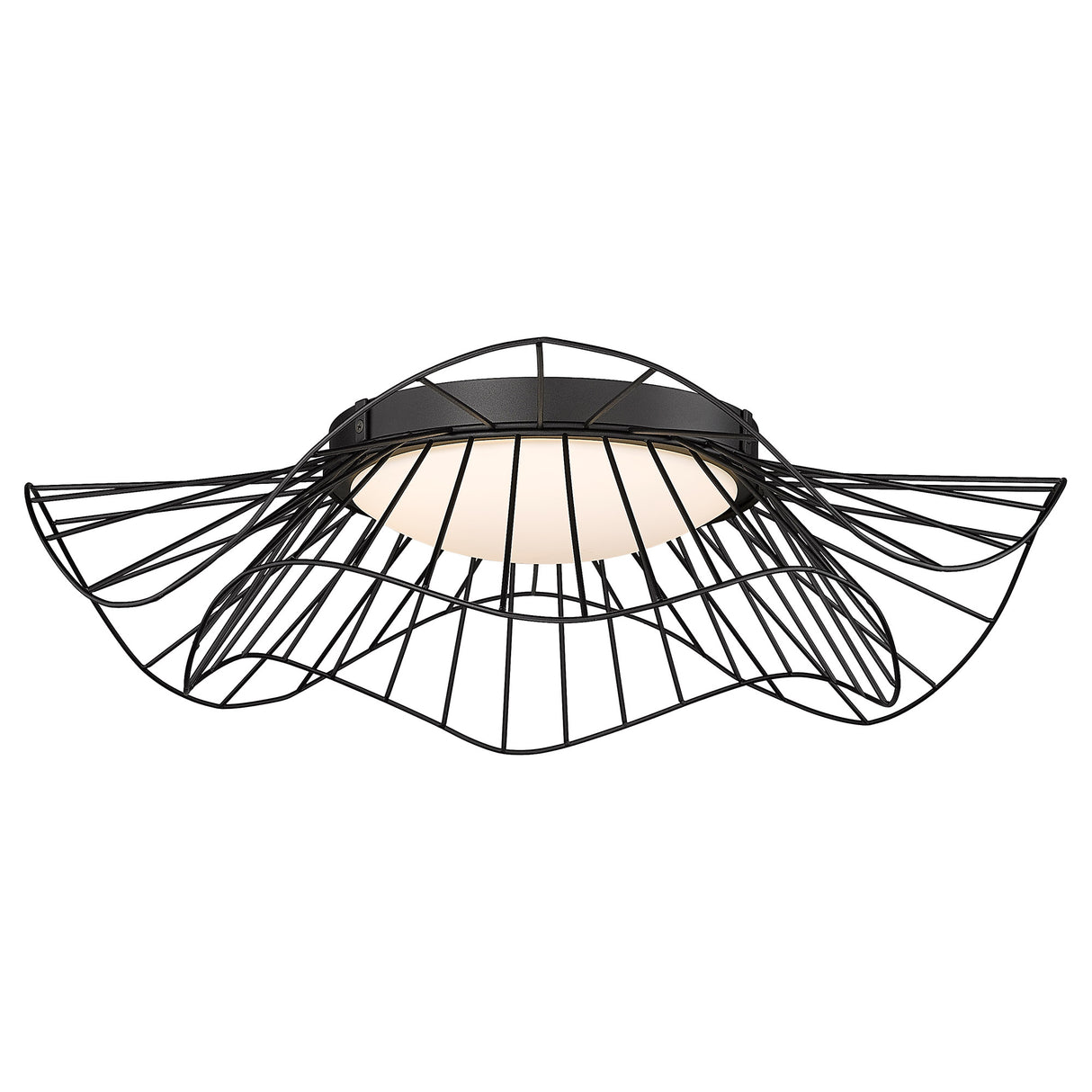 Elena Flush Mount - 24" in Natural Black with Opal Glass Shade