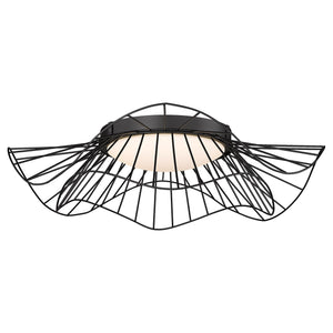 Elena Flush Mount - 24" in Natural Black with Opal Glass Shade