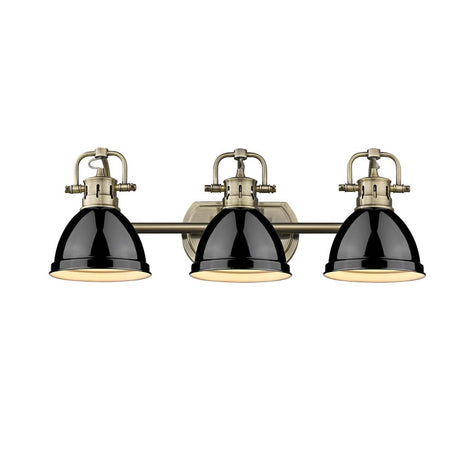 Duncan 3 Light Bath Vanity in Aged Brass with a Black Shade