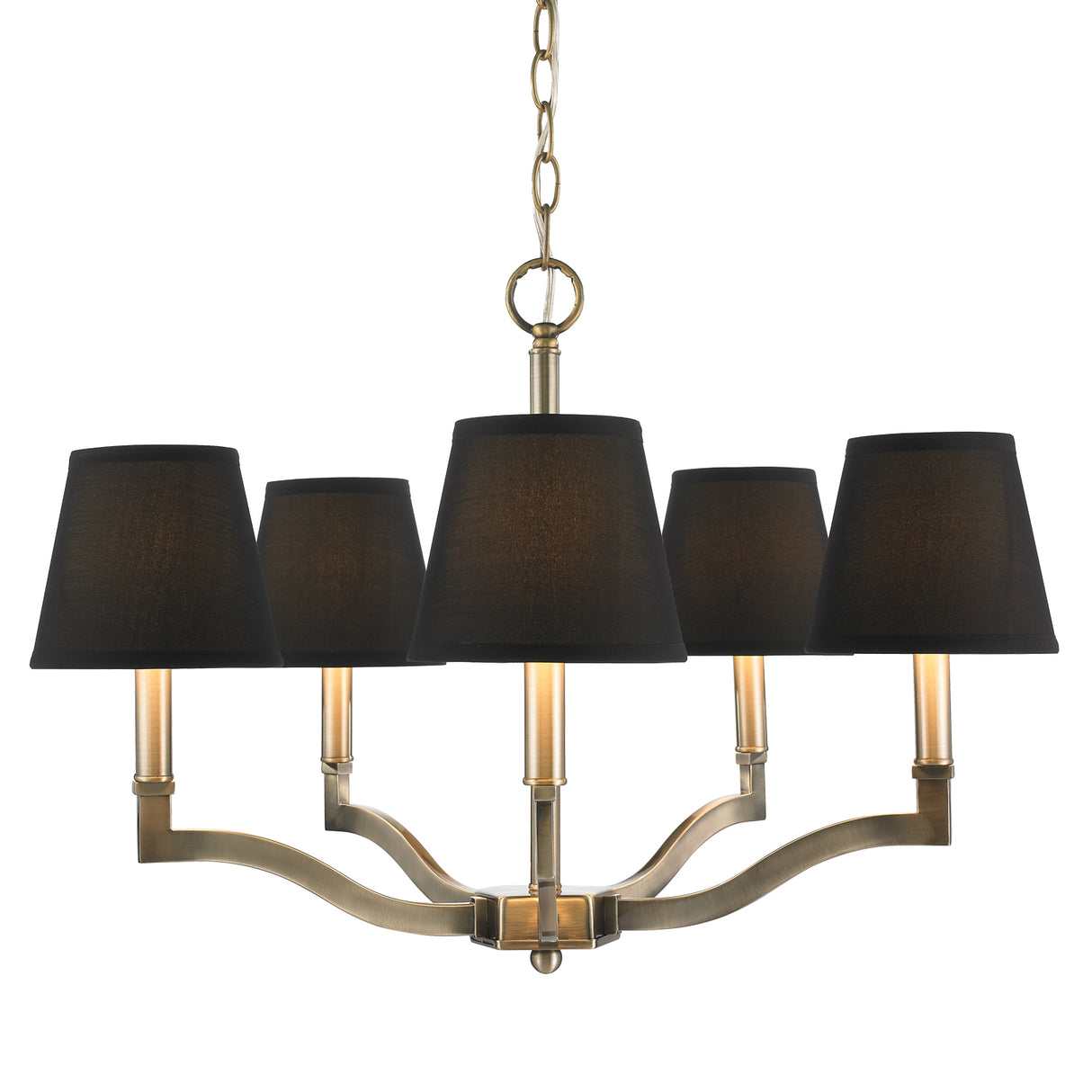 Waverly 5 Light Chandelier in Aged Brass with Tuxedo Shade