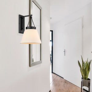 Penn 1 Light Wall Sconce in Matte Black with Modern White Shade