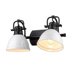 Duncan 2 Light Bath Vanity in Matte Black with White Shades