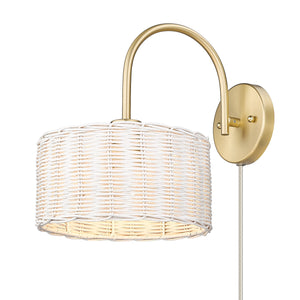 Erma BCB 1 Light Wall Sconce in Brushed Champagne Bronze with White Wicker Shade