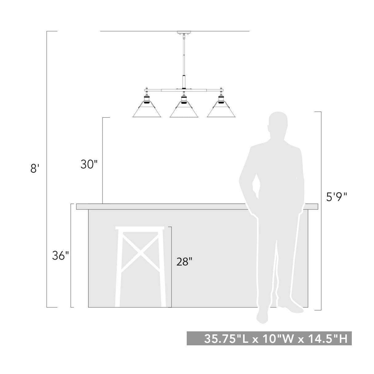 Orwell BLK Linear Pendant in Matte Black with Clear Glass Shade