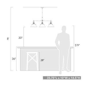 Orwell BLK Linear Pendant in Matte Black with Clear Glass Shade