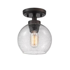 Galveston Flush Mount in Rubbed Bronze with Seeded Glass