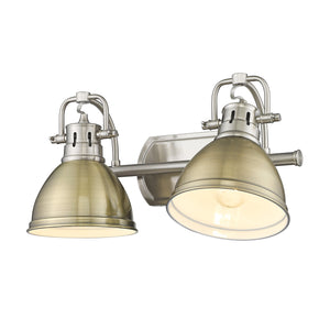 Duncan 2 Light Bath Vanity in Pewter with Aged Brass Shades
