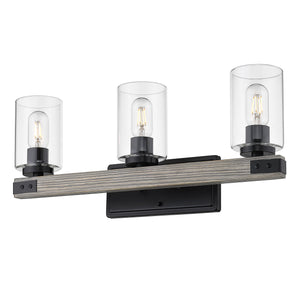 Lowell 3-Light Bath Vanity in Matte Black with Clear Glass Shade
