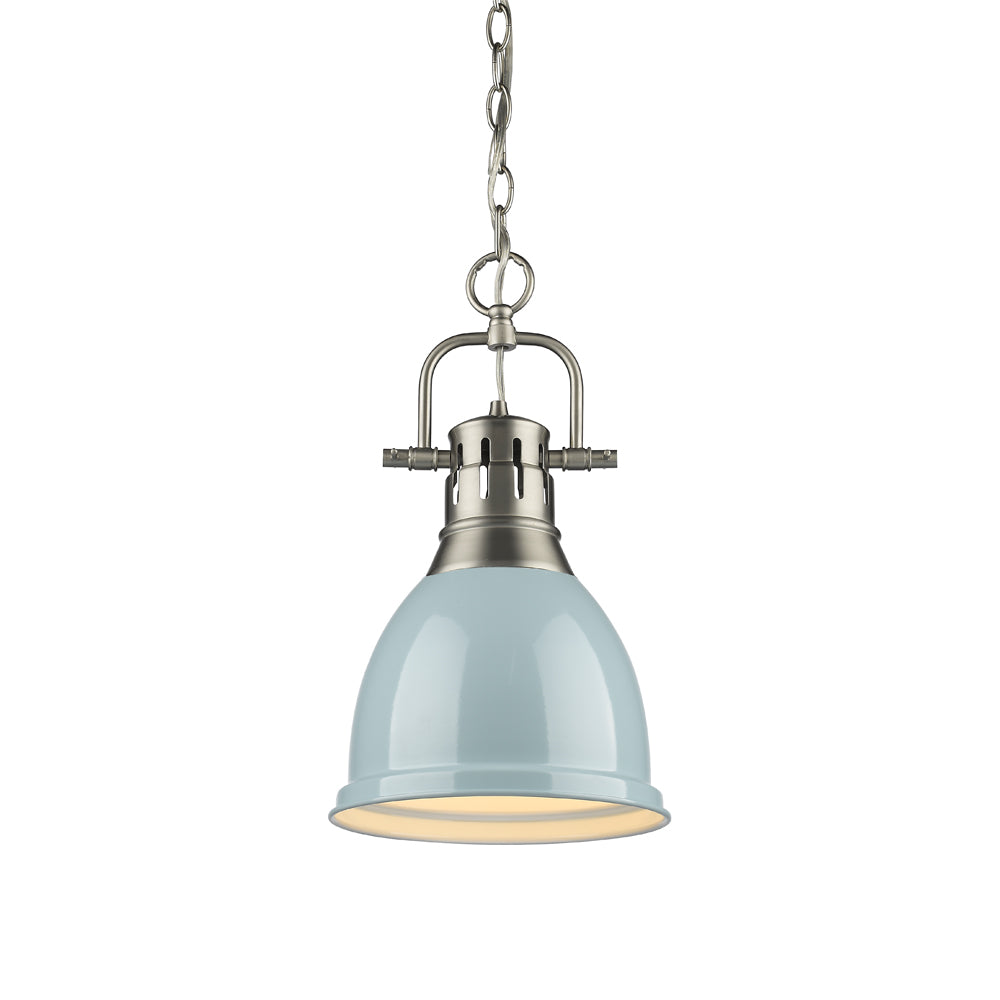 Duncan Small Pendant with Chain in Pewter with a Seafoam Shade