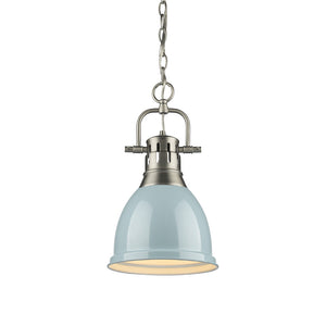 Duncan Small Pendant with Chain in Pewter with a Seafoam Shade