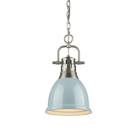 Duncan Small Pendant with Chain in Pewter with a Seafoam Shade