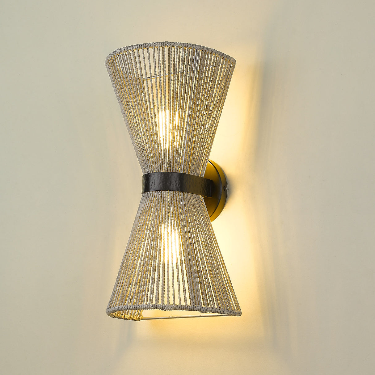 Avon 2-Light Wall Sconce in Matte Black with Bleached Raphia Rope