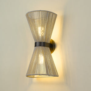 Avon 2-Light Wall Sconce in Matte Black with Bleached Raphia Rope