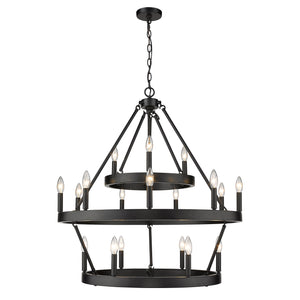 Alastair 3 Tier 3+9+6 Light Chandelier in Matte Black