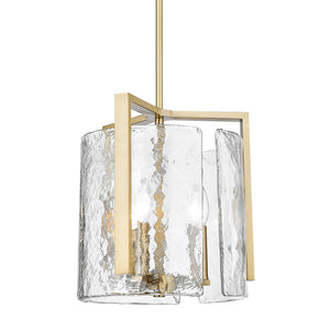 Aenon 3-Light Pendant in Brushed Champagne Bronze with Hammered Water Glass Shade