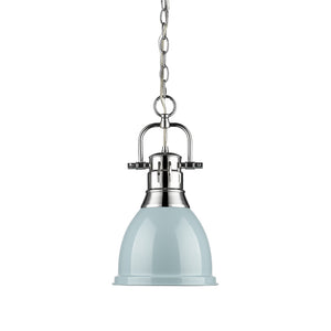 Duncan Small Pendant with Chain in Chrome with a Seafoam Shade