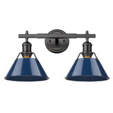 Orwell BLK 2 Light Bath Vanity in Matte Black with Navy Blue Shade