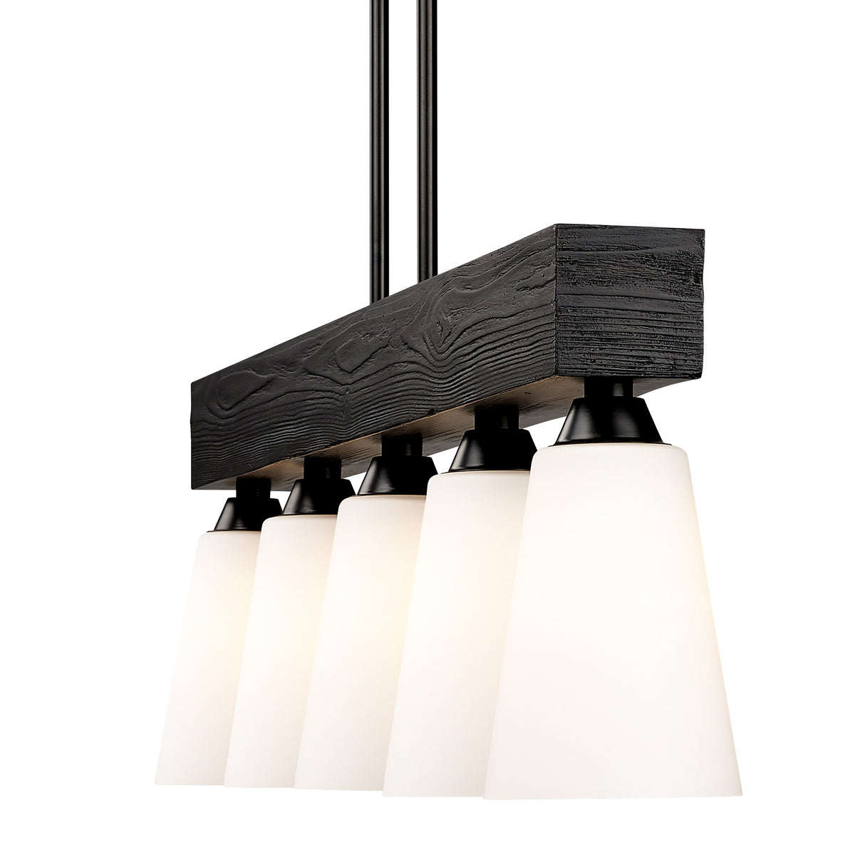 Neela Linear Pendant in Matte Black with Opal Glass Shade