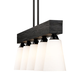 Neela Linear Pendant in Matte Black with Opal Glass Shade