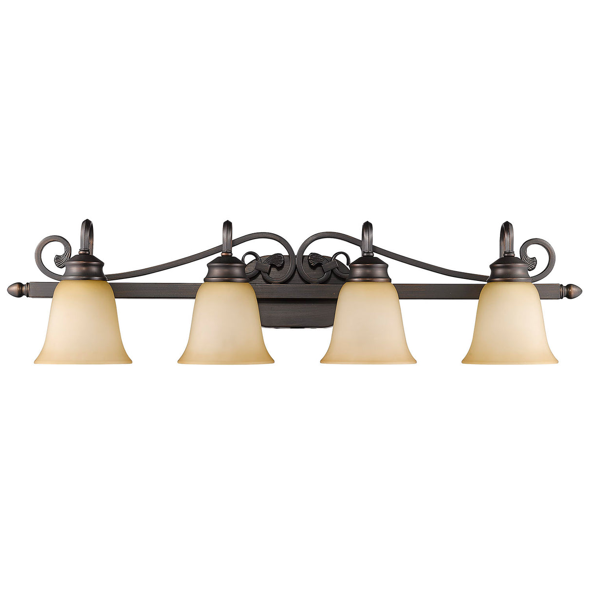Belle Meade 4 Light Bath Vanity in Rubbed Bronze with Tea Stone Glass