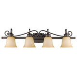 Belle Meade 4 Light Bath Vanity in Rubbed Bronze with Tea Stone Glass