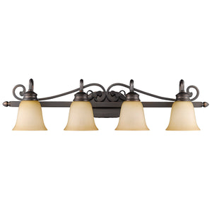 Belle Meade 4 Light Bath Vanity in Rubbed Bronze with Tea Stone Glass