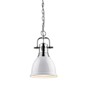 Duncan Small Pendant with Chain in Chrome with a White Shade
