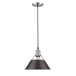Orwell PW 1 Light Pendant - 10" in Pewter with Rubbed Bronze Shade