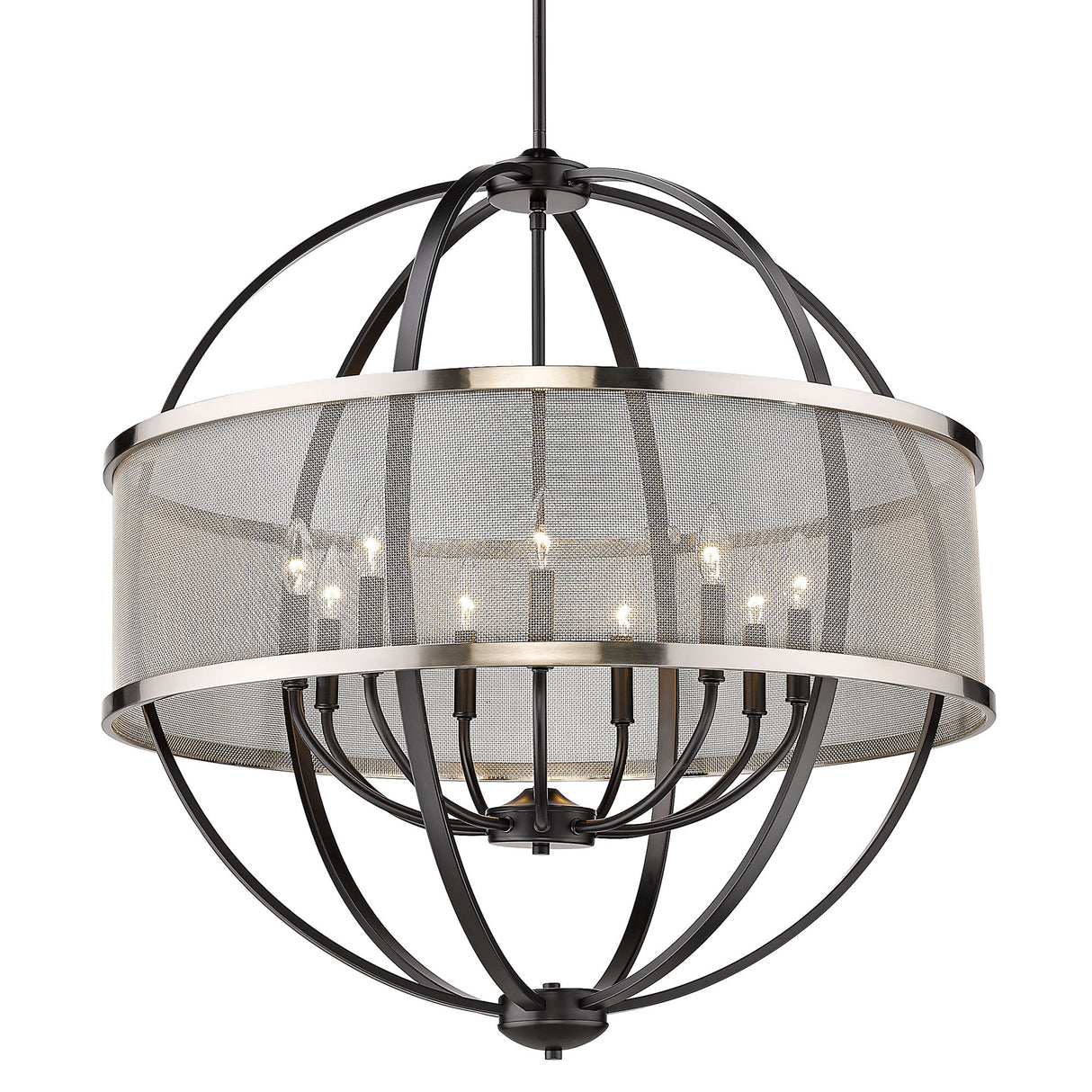 Colson BLK 9 Light Chandelier (with Pewter shade) in Matte Black