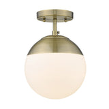 Dixon Semi-Flush in Aged Brass with Opal Glass and Aged Brass Cap