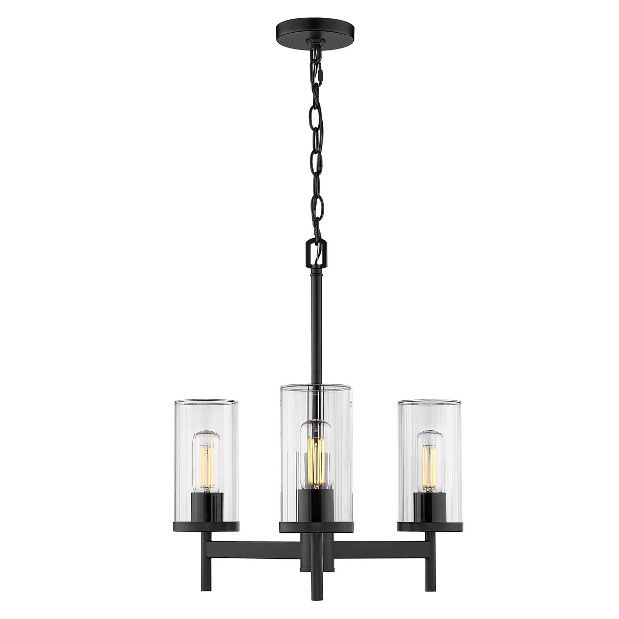 Winslett 3-Light Chandelier in Matte Black with Ribbed Clear Glass Shades