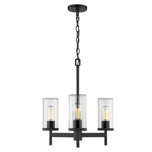 Winslett 3-Light Chandelier in Matte Black with Ribbed Clear Glass Shades