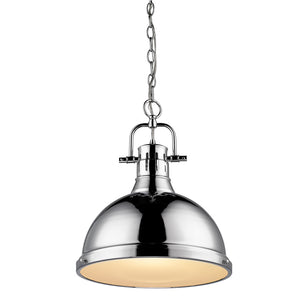 Duncan 1 Light Pendant with Chain in Chrome with a Chrome Shade