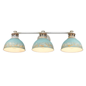 Kinsley 3 Light Bath Vanity in Aged Galvanized Steel with Teal Shade