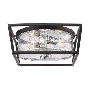 Mercer Flush Mount in Matte Black with Chrome accents and Seeded Glass
