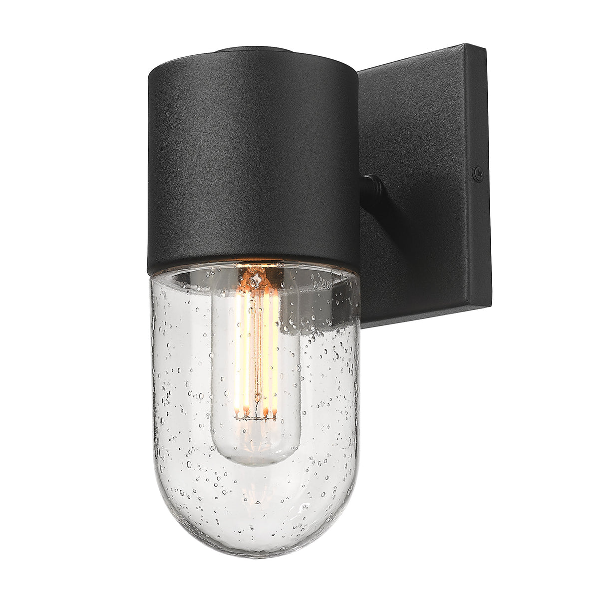 Ezra 1 Light Wall Sconce - Outdoor in Natural Black with Seeded Glass Shade