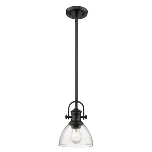 Hines Mini Pendant in Matte Black with Seeded Glass