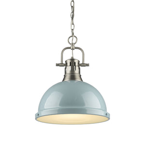 Duncan 1 Light Pendant with Chain in Pewter with a Seafoam Shade