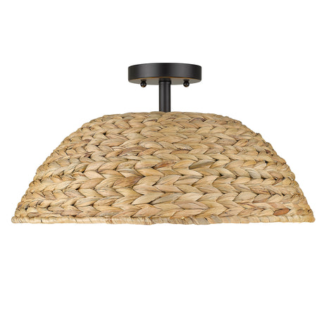 Rue Semi-Flush in Matte Black with Woven Sweet Grass Shade