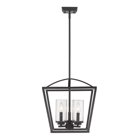 Mercer 3 Light Pendant in Matte Black with Matte Black accents and Seeded Glass