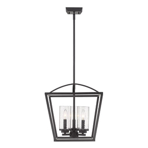 Mercer 3 Light Pendant in Matte Black with Matte Black accents and Seeded Glass