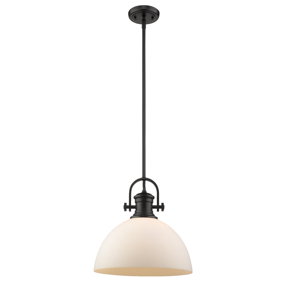 Hines 1-Light Pendant in Matte Black with Opal Glass