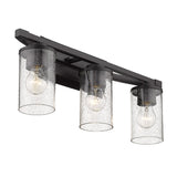 Mercer 3 Light Bath Vanity in Matte Black with Matte Black accents and Seeded Glass