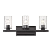 Mercer 3 Light Bath Vanity in Matte Black with Matte Black accents and Seeded Glass